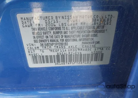 2015 Nissan Sentra Sr from USA, damaged, VIN 3N1AB7AP1FY289183